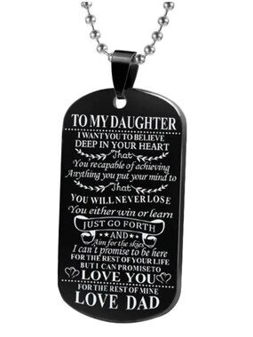 To My Daughter From Dad Appreciation Black Engraved Dog Tag Necklace